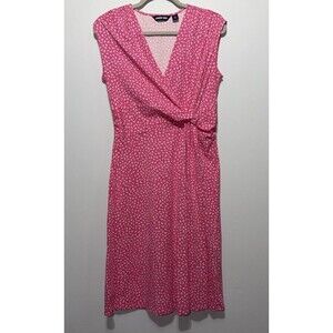 Lands End Womens Pink Floral Faux Wrap Dress Size M (10-12)